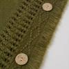 imageCHICWISH Women Diamond Pattern Fringe Hooded Poncho Shawl Casual Lightweight Button Decor Knit Pullover Sweater CapeOlive