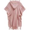 imageCHICWISH Women Diamond Pattern Fringe Hooded Poncho Shawl Casual Lightweight Button Decor Knit Pullover Sweater CapePink
