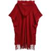 imageCHICWISH Women Diamond Pattern Fringe Hooded Poncho Shawl Casual Lightweight Button Decor Knit Pullover Sweater CapeRed