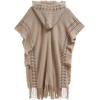 imageCHICWISH Women Diamond Pattern Fringe Hooded Poncho Shawl Casual Lightweight Button Decor Knit Pullover Sweater CapeSand
