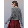 imageCHICWISH Women Hollow Out Cable Knit Cardigan Bowknot Button Up Crewneck Long Sleeve Casual Sweater Cardigan CoatsGrey