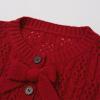imageCHICWISH Women Hollow Out Cable Knit Cardigan Bowknot Button Up Crewneck Long Sleeve Casual Sweater Cardigan CoatsRed