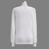 imageCHICWISH Women Lace Trim Fuzzy Knit Sweater Fall Casual Crewneck Crochet Lace Long Sleeve Soft Pullover Sweaters TopsWhite