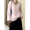 imageCHICWISH Women Soft Fuzzy Sweater V Neck Long Sleeve Slouchy Fluffy Pullover Top Holiday Party Casual Knit SweaterLight Pink