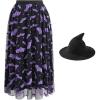 imageCHICWISH Women Black Tulle Tutu Skirt Velvet Bats Elastic Waist Halloween Party Layered Mesh Midi Skirt and Black Hat Halloween Costume Skirt Size LXL