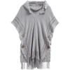 imageCHICWISH Women Diamond Pattern Fringe Hooded Poncho Shawl Casual Lightweight Button Decor Knit Pullover Sweater CapeGrey
