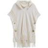 imageCHICWISH Women Diamond Pattern Fringe Hooded Poncho Shawl Casual Lightweight Button Decor Knit Pullover Sweater CapeIvory