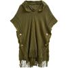 imageCHICWISH Women Diamond Pattern Fringe Hooded Poncho Shawl Casual Lightweight Button Decor Knit Pullover Sweater CapeOlive
