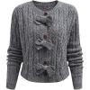 imageCHICWISH Women Hollow Out Cable Knit Cardigan Bowknot Button Up Crewneck Long Sleeve Casual Sweater Cardigan CoatsGrey