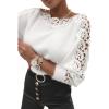 imageCHICWISH Women Lace Trim Fuzzy Knit Sweater Fall Casual Crewneck Crochet Lace Long Sleeve Soft Pullover Sweaters TopsWhite