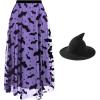 imageCHICWISH Women Purple Tulle Tutu Skirt Velvet Bats Elastic Waist Halloween Party Layered Mesh Midi Skirt and Black Hat Halloween Costume Skirt Size SM
