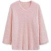 imageCHICWISH Women Soft Fuzzy Sweater V Neck Long Sleeve Slouchy Fluffy Pullover Top Holiday Party Casual Knit SweaterLight Pink