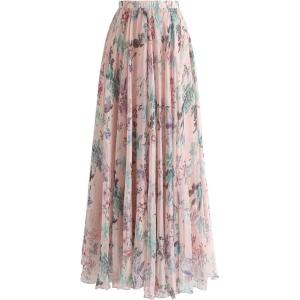 imageCHICWISH Women Floral Maxi Skirt Casual Flowy Swing High Waist 2024 Summer Spring Pinky Vacation Long SkirtsPink