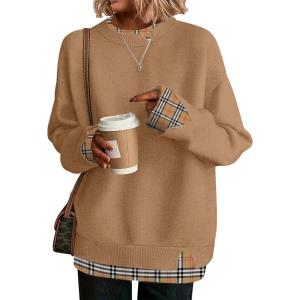 imageDisamer Womens Sweaters Fall Clothes Fashion 2025 Cowboy Chic Knit Cozy Sweater School Teacher Outfits Long Sleeve PulloverPlaid Brown