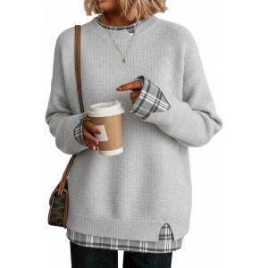 imageDisamer Womens Sweaters Fall Clothes Fashion 2025 Cowboy Chic Knit Cozy Sweater School Teacher Outfits Long Sleeve PulloverPlaid Gray