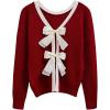 imageCHICWISH Women Bow Open Back Ribbed Knit Sweater Long Sleeve Crewneck Sexy Casual Holiday Party Backless Tie Sweater TopsRed