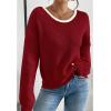 imageCHICWISH Women Bow Open Back Ribbed Knit Sweater Long Sleeve Crewneck Sexy Casual Holiday Party Backless Tie Sweater TopsRed