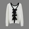 imageCHICWISH Women Bow Open Back Ribbed Knit Sweater Long Sleeve Crewneck Sexy Casual Holiday Party Backless Tie Sweater TopsWhite