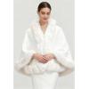 imageCHICWISH Women Regal Faux Fur Trimmed Poncho Fall Winter Casual Soft Chunky Batwing Sleeve Shawl Wraps Cloak Cape Coat White