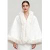 imageCHICWISH Women Regal Faux Fur Trimmed Poncho Fall Winter Casual Soft Chunky Batwing Sleeve Shawl Wraps Cloak Cape Coat White