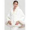 imageCHICWISH Women Regal Faux Fur Trimmed Poncho Fall Winter Casual Soft Chunky Batwing Sleeve Shawl Wraps Cloak Cape Coat White