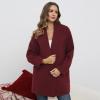 imageCHICWISH Women Wide Collar Open Front Knit Cardigan Coat Fall Winter Shawl Knit Sweater Coat Outwear with PocketsBurgundy