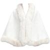 imageCHICWISH Women Regal Faux Fur Trimmed Poncho Fall Winter Casual Soft Chunky Batwing Sleeve Shawl Wraps Cloak Cape Coat White