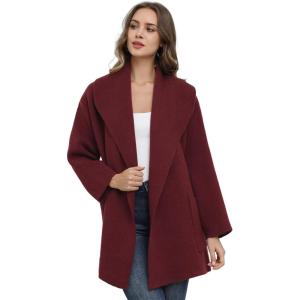 imageCHICWISH Women Wide Collar Open Front Knit Cardigan Coat Fall Winter Shawl Knit Sweater Coat Outwear with PocketsBurgundy