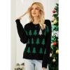 imageCHICWISH Women Sequined Christmas Tree Print Knit Sweater Crewneck Holiday Party Sweaters Long Sleeve Pullover TopsBlack