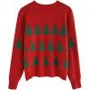 imageCHICWISH Women Sequined Christmas Tree Print Knit Sweater Crewneck Holiday Party Sweaters Long Sleeve Pullover TopsRed
