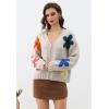 imageCHICWISH Women 3D Colorful Crochet Flower Pattern Knit Cardigan V Neck Long Sleeve Casual Sweater Coats with Tassel ScarfSand