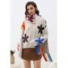imageCHICWISH Women 3D Colorful Crochet Flower Pattern Knit Cardigan V Neck Long Sleeve Casual Sweater Coats with Tassel ScarfSand