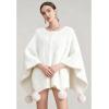 imageCHICWISH Women Adorable Fuzzy Knit PomPom Poncho Fall Winter Casual Soft Batwing Sleeve Shawl Wraps Cloak Cape Coat White