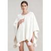 imageCHICWISH Women Adorable Fuzzy Knit PomPom Poncho Fall Winter Casual Soft Batwing Sleeve Shawl Wraps Cloak Cape Coat White