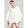 imageCHICWISH Women Adorable Fuzzy Knit PomPom Poncho Fall Winter Casual Soft Batwing Sleeve Shawl Wraps Cloak Cape Coat White