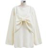imageCHICWISH Women Bowknot 2 Pieces Mini Sweater Dress Boat Neck Long Sleeve Cute Metallic Mix Party Knit Pullover SweaterCream