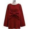 imageCHICWISH Women Bowknot 2 Pieces Mini Sweater Dress Boat Neck Long Sleeve Cute Metallic Mix Party Knit Pullover SweaterRed