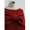 imageCHICWISH Women Bowknot 2 Pieces Mini Sweater Dress Boat Neck Long Sleeve Cute Metallic Mix Party Knit Pullover SweaterRed