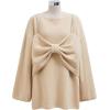 imageCHICWISH Women Bowknot 2 Pieces Mini Sweater Dress Boat Neck Long Sleeve Cute Metallic Mix Party Knit Pullover SweaterSand