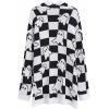 imageCHICWISH Women Checkered Ghosts Print Open Front Knit Cardigan Casual Long Sleeve Halloween Party Knit Sweater CoatsWhite