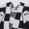 imageCHICWISH Women Checkered Ghosts Print Open Front Knit Cardigan Casual Long Sleeve Halloween Party Knit Sweater CoatsWhite