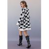 imageCHICWISH Women Checkered Ghosts Print Open Front Knit Cardigan Casual Long Sleeve Halloween Party Knit Sweater CoatsWhite