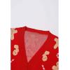 imageCHICWISH Women Christmas Cardigan Gingerbread Man Print Open Front Knit Sweaters V Neck Long Sleeve Cropped CoatsRed