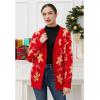 imageCHICWISH Women Christmas Cardigan Gingerbread Man Print Open Front Knit Sweaters V Neck Long Sleeve Cropped CoatsRed