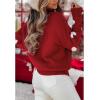 imageCHICWISH Women Christmas Snow Pattern Knit Sweater Long Sleeve Round Neck Soft Chunky Holiday Party Loose Pullover TopsRed