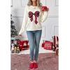 imageCHICWISH Women Christmas Tartan Bow Knit Sweater Crewneck Long Sleeve Casual Holiday Party Ribbed Pullover Tops JumpersWhite