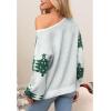 imageCHICWISH Women Christmas Trees Print Knit Sweater Crewneck Long Sleeve Casual Holiday Sweaters Pullover JumpersGreen