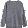 imageCHICWISH Women Diamond Pattern Knit Sweater Cute BowDecor Fall Winter Crewneck Long Sleeve Casual Knit Pullover TopsGrey