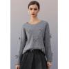 imageCHICWISH Women Diamond Pattern Knit Sweater Cute BowDecor Fall Winter Crewneck Long Sleeve Casual Knit Pullover TopsGrey