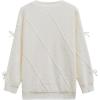 imageCHICWISH Women Diamond Pattern Knit Sweater Cute BowDecor Fall Winter Crewneck Long Sleeve Casual Knit Pullover TopsWhite